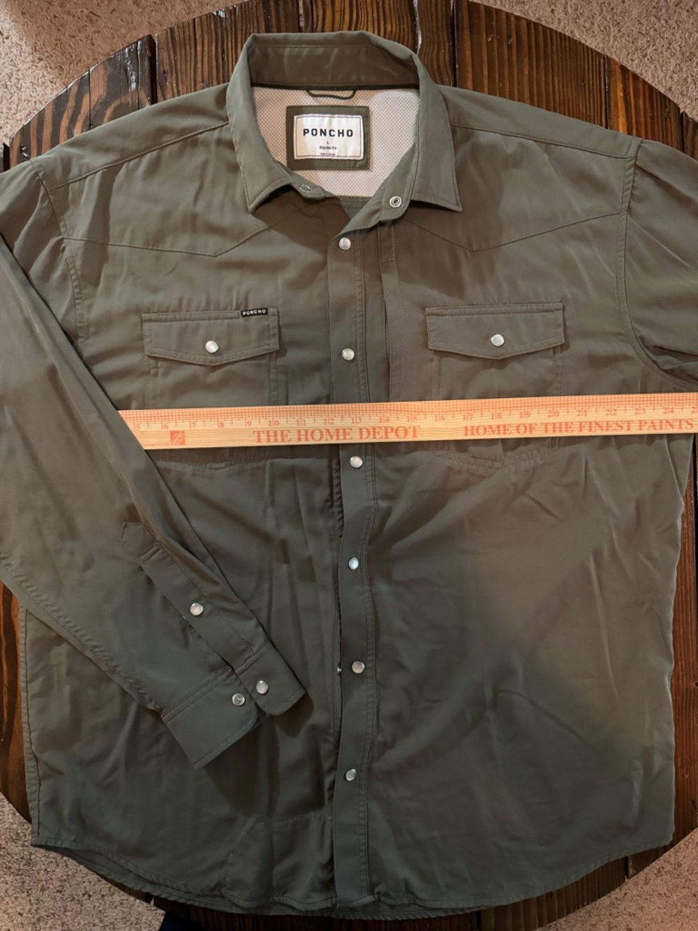 Poncho Outdoors Olive Green Men's Long-Sleeve pearl snap Shirt size Large